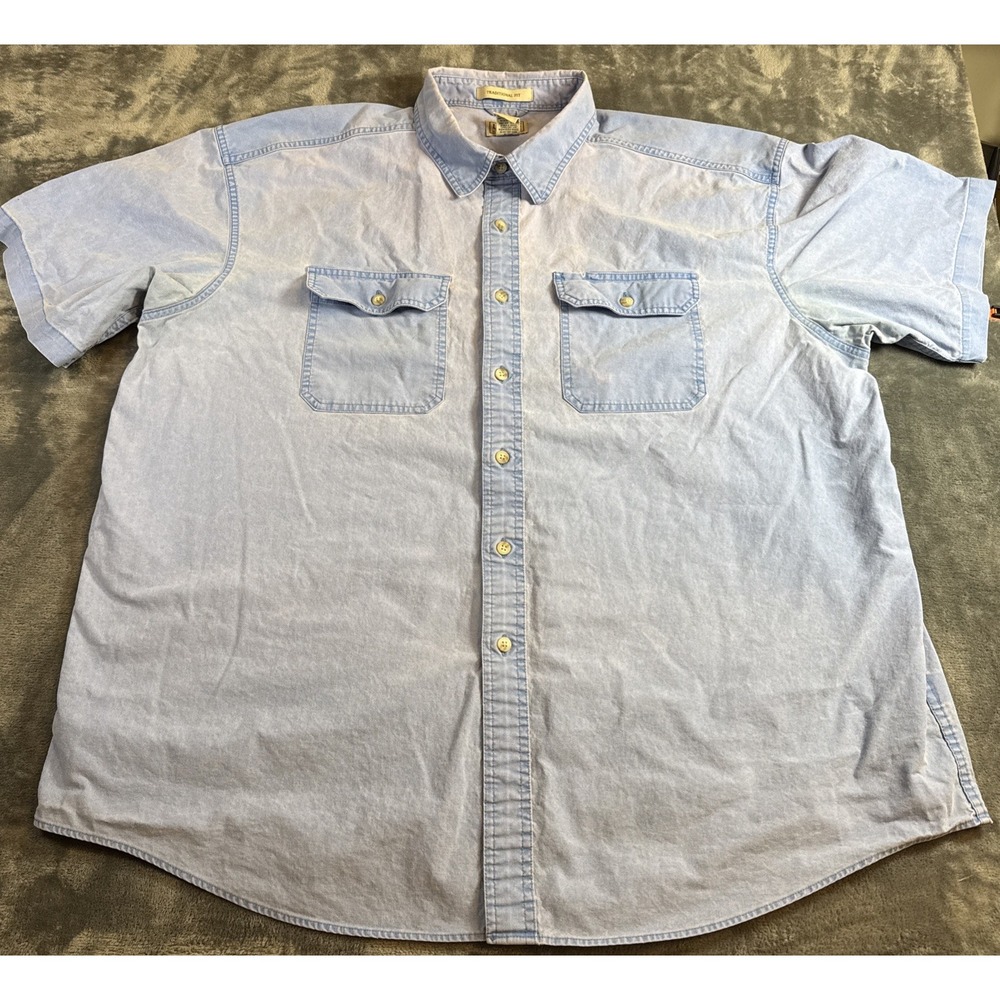 L.L. Bean Sunwashed Canvas Shirt Mens XXL Blue Short Sleeve Button Work 270135